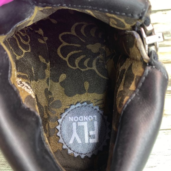 Fly London Yoxi Womens Ankle Bootie Size 8.5-9 Blue Leather Wedge Heel Zip Up - Picture 5 of 12